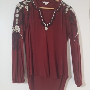 Beautifully embroidered burgundy blouse
